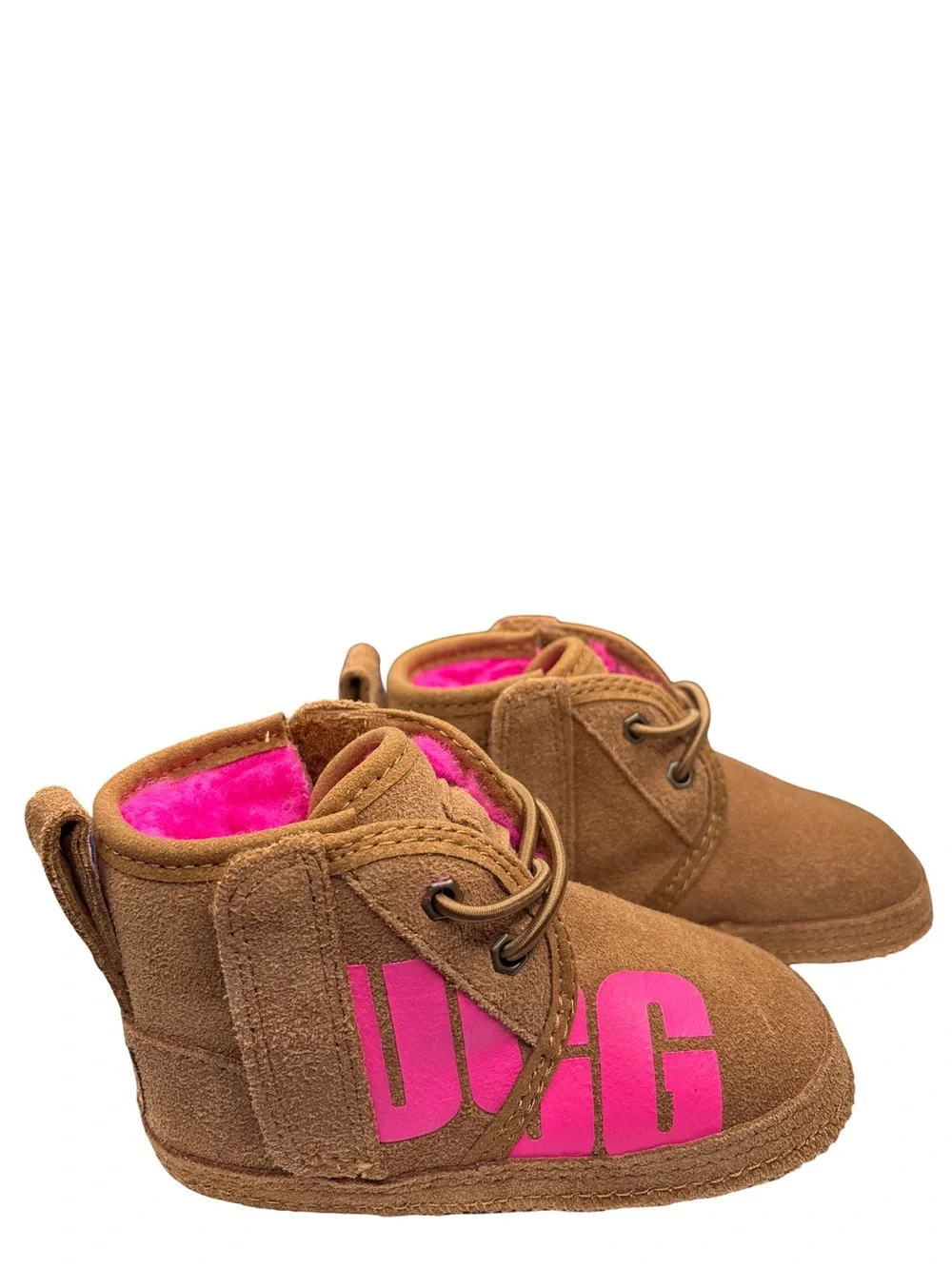 UGG Toddlers Brown Suede Moccasins Pink Trim Size 4-5